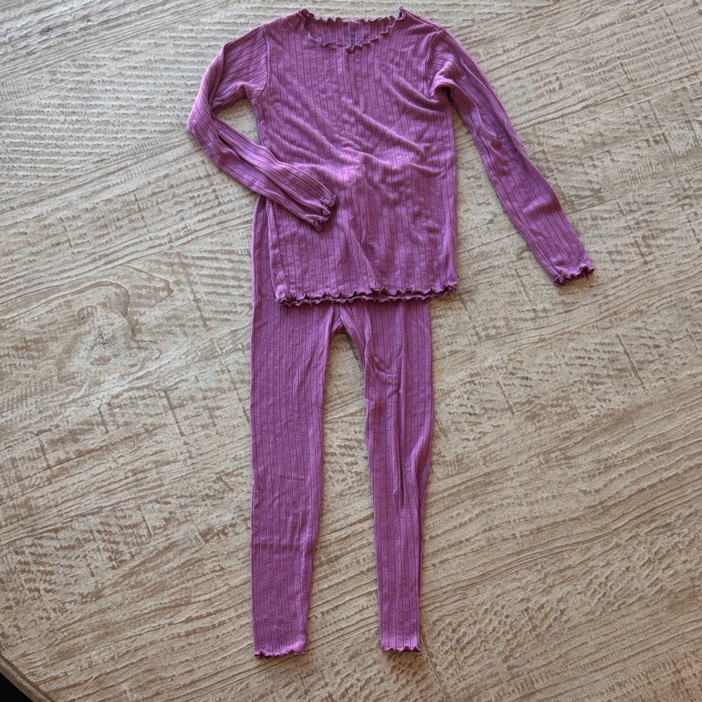 Soft Ribbed Kids Pajama Set in Purple